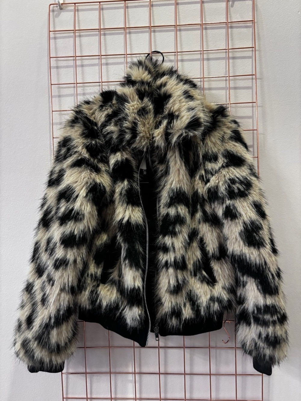 MIA Faux Fur Leopard Teddy Jacket in Black and Cream